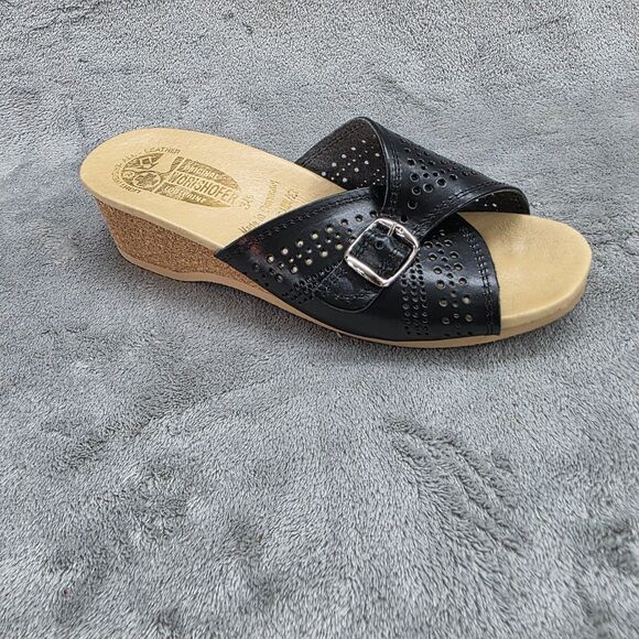 Worishofer 251P Women's Black leather Cork Wedge Slide Sandal US 8 EUR 38 - Picture 8 of 12
